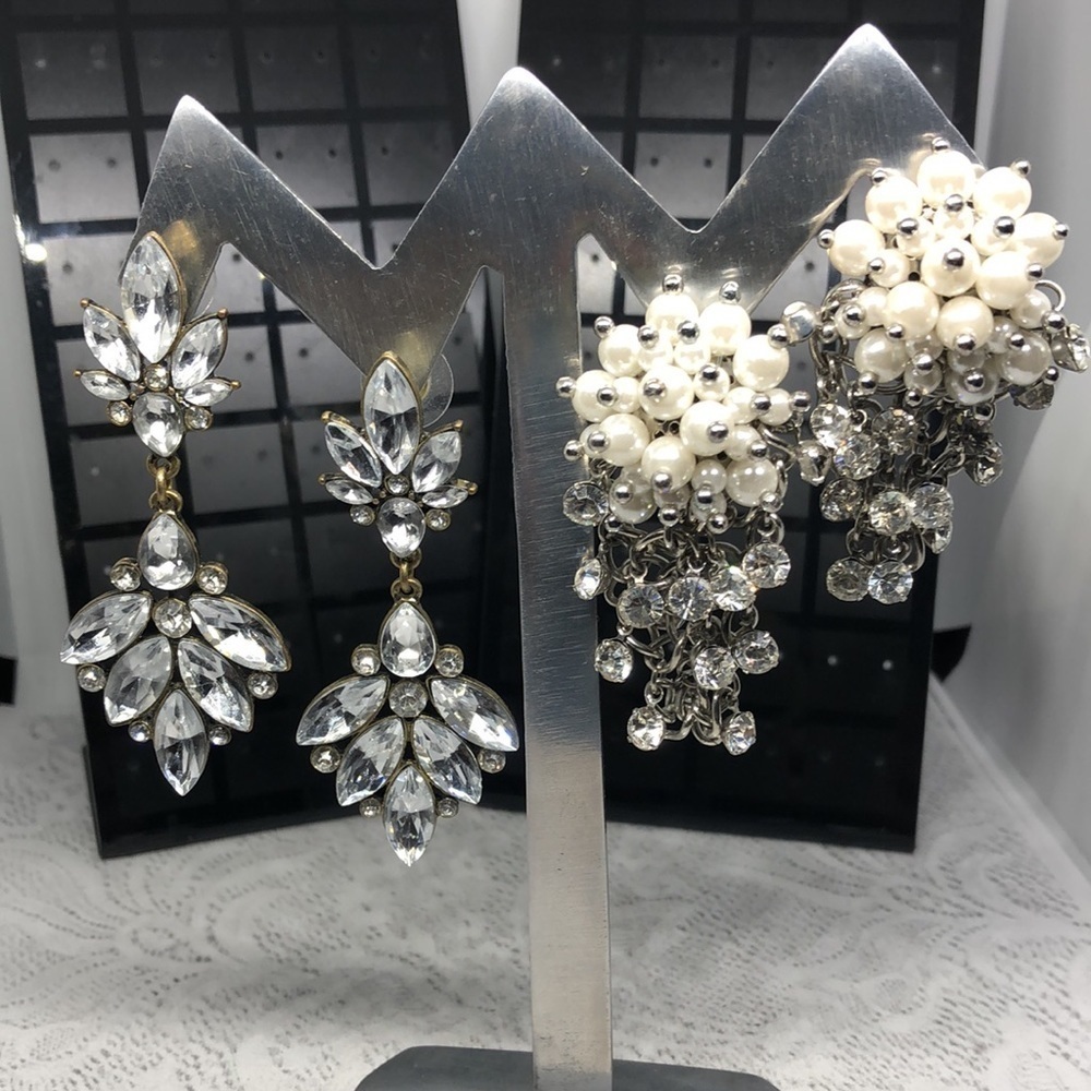Bundle lot 2 statement style glam earrings faux pearls & rhinestones
